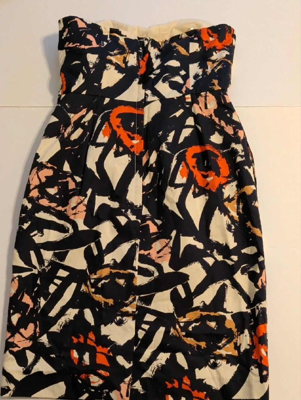 J Crew Strapless Abstract Print Dress in Black & Cream Size 0